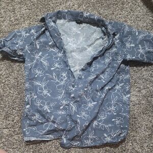 art class Blue Floral Kids Button Down Collared Shirt, Worn Once For 2 Hours